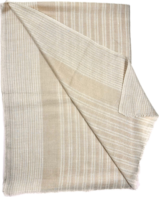 Kashmiri Classic Shawl - Ivory Sand Bands