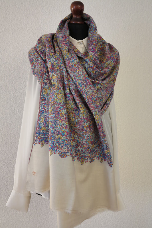 Hand-Embroidered Sozni Shawl - Flower Garden
