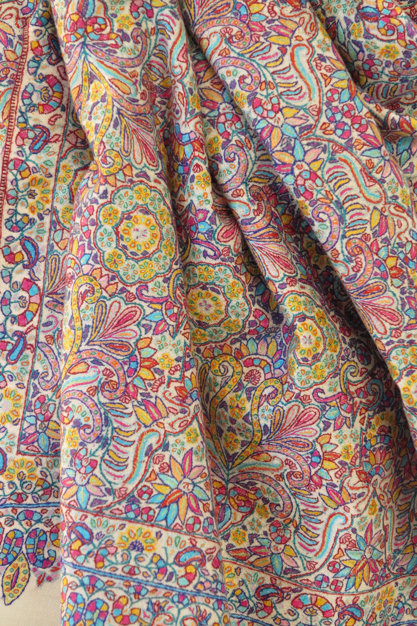 Hand-Embroidered Sozni Shawl - Flower Garden