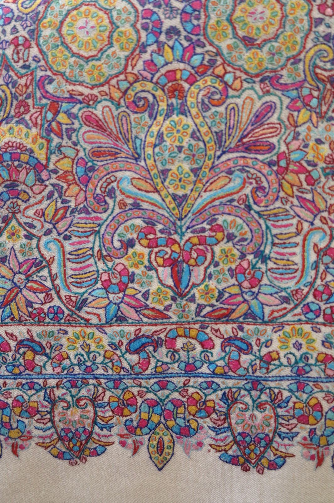 Hand-Embroidered Sozni Shawl - Flower Garden