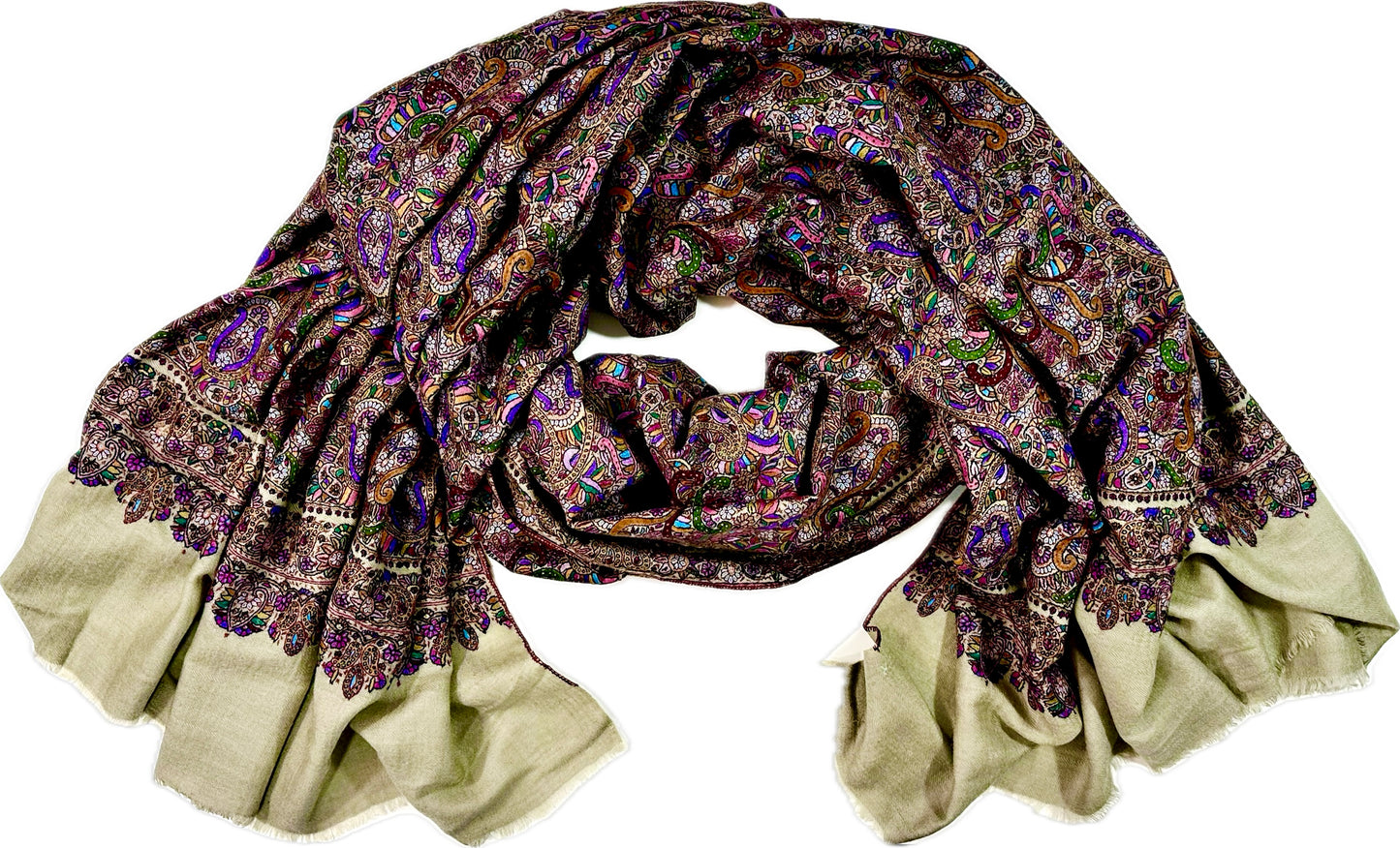 Sozni Gent Shawl 200x240cm, embroidered  in 42 colors. masterpiece by vonoz cashmere
